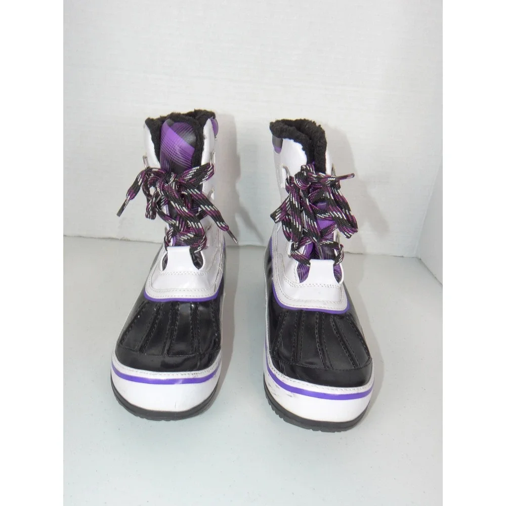 Sporto Flora Women 7M Snow Boots White Black Purple Faux Fur Duck Boots 121879